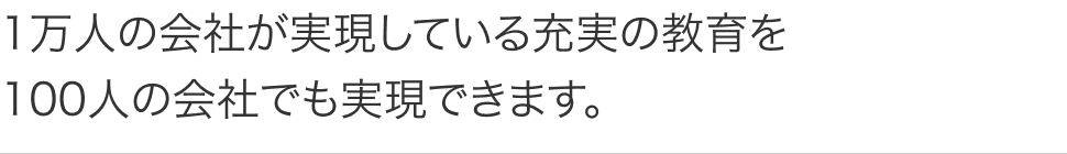 1万人の会社が実現している充実の教育を 100人の会社でも実現できます。